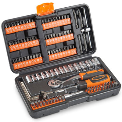 VonHaus Socket & Tool Set, 130 Piece Tool Set with Storage Case, Ratchet Wrench Handle, Spinner Handle, Sockets, Allen Keys & Bits