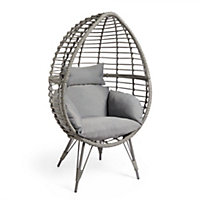VonHaus Standing Egg Chair, Grey Rattan Weave Cocoon Seat w/ Water-Resistant Cushions, Garden Patio Furniture for Indoor/Outdoor