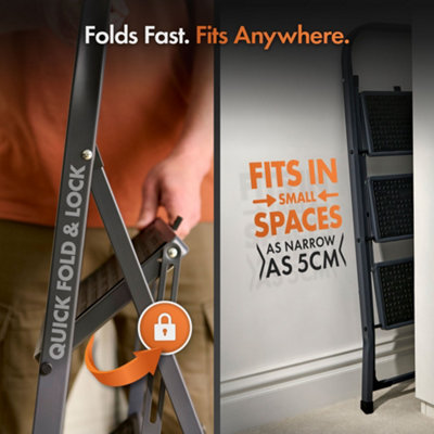 VonHaus Steel 3 Step Ladder with 150kg Capacity