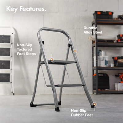 VonHaus Step Ladder, Anti Slip, Folding Two Step Ladder, Kitchen, DIY & Gardening, Durable Steel Step Ladder, 150KG Max Capacity