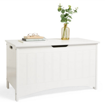 VonHaus Storage Chest - White Toy Box Storage Unit - Storage Bench w/ Hinged Lid - Large Ottoman Chest Organiser for Blankets