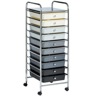 VonHaus Storage Trolley, 10 Drawer Monochrome Wheeled Makeup Trolley, Durable Storage, Plastic Drawers, Chrome Frame Organiser