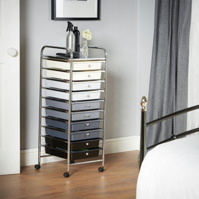 VonHaus Storage Trolley, 10 Drawer Monochrome Wheeled Makeup Trolley ...
