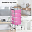 VonHaus Storage Trolley, 4 Drawer Pink Wheeled Makeup Trolley, Durable Plastic Storage Drawers, Chrome Frame, Versatile Organiser
