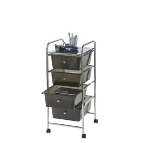 VonHaus Storage Trolley, 4 Drawer White Wheeled Makeup Trolley, Durable Plastic Storage Drawers, Chrome Frame, Versatile Organiser