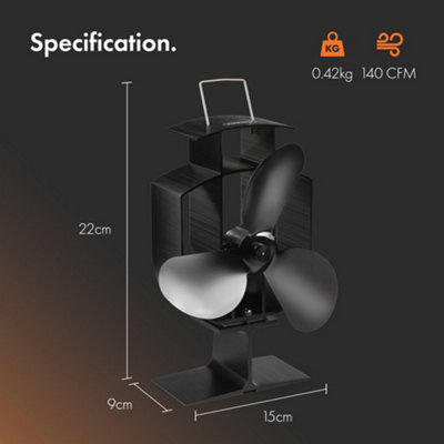 JossaColar Log Burner Fan Silent Operation | 10-Blade Stove Fan | Fire