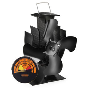 VonHaus Stove Fan with 4 Blades for Wood/Log Burners, Temp Gauge for Fireplaces, Stove Heaters, Silent, Eco Friendly, Self Powered