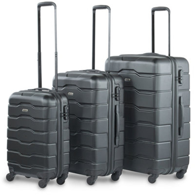 VonHaus Suitcase Set, Black 3pc Wheeled Luggage, ABS Plastic Carry On ...