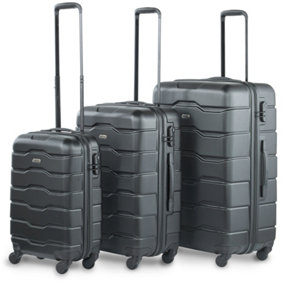 VonHaus Suitcase Set, Black 3pc Wheeled Luggage, ABS Plastic Carry On or Check in Travel Case, Hard Shell with 4 Spinner Wheels