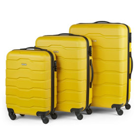 VonHaus Suitcase Set, Mustard 3pc Wheeled Luggage, ABS Plastic Carry On or Check in Travel Case, Hard Shell w/ 4 Spinner Wheels