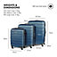 VonHaus Suitcase Set, Navy 3pc Wheeled Luggage, ABS Plastic Carry On or Check in Travel Case, Hard Shell with 4 Spinner Wheels