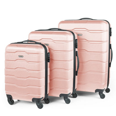 VonHaus Suitcase Set Pink 3pc Lightweight Wheeled Luggage ABS Plastic Carry On or Check in Travel Case Durable Hard Shell w 4