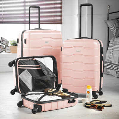 VonHaus Suitcase Set Pink 3pc Lightweight Wheeled Luggage ABS Plastic Carry On or Check in Travel