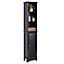 VonHaus Tall Bathroom Cabinet, Black Bathroom Tallboy, Adjustable Shelves, Tall Bathroom Storage, 3 Internal & 3 Open Shelves