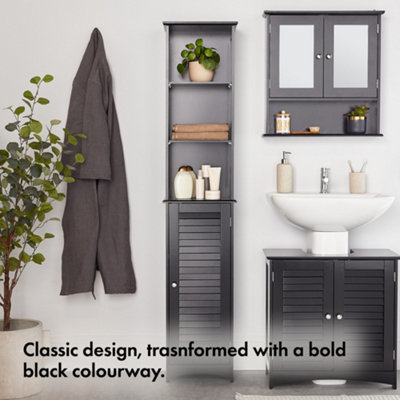 VonHaus Tall Bathroom Cabinet, Black Bathroom Tallboy, Adjustable ...