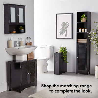 Black bathroom linen cabinet discount