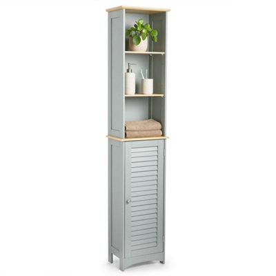 Tall storage cabinet with 2024 doors and shelves for bathroom