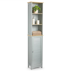 VonHaus Tall Bathroom Cabinet - Grey Bathroom Tallboy with Shelves - Tall Bathroom Storage with Shutter Style Doors