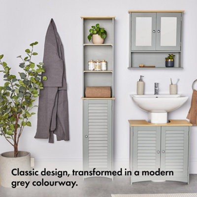 VonHaus Tall Bathroom Grey Bathroom Tallboy with Shelves