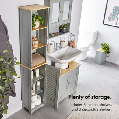 VonHaus Tall Bathroom Cabinet - Grey Bathroom Tallboy with Shelves ...