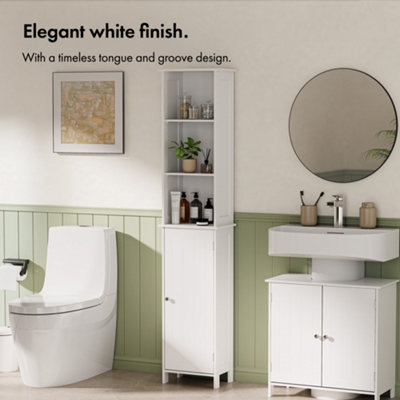 VonHaus Tall Bathroom Cabinet, White Bathroom Tallboy, Shaker Style ...