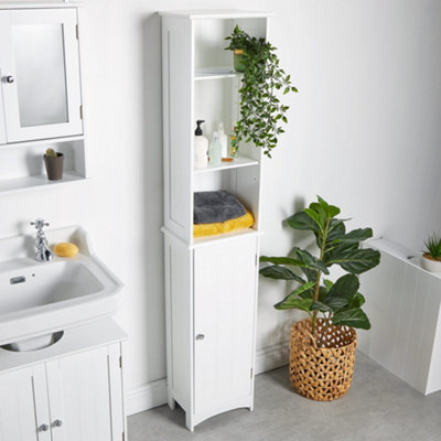 VonHaus Tall Bathroom Cabinet, White Bathroom Tallboy, Shaker Style Floor Standing Bathroom Storage w/ 6 Adjustable Height Shelves