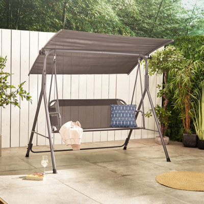 VonHaus Textoline Swing Seat with Canopy, 3 Person Garden Swing Chair ...