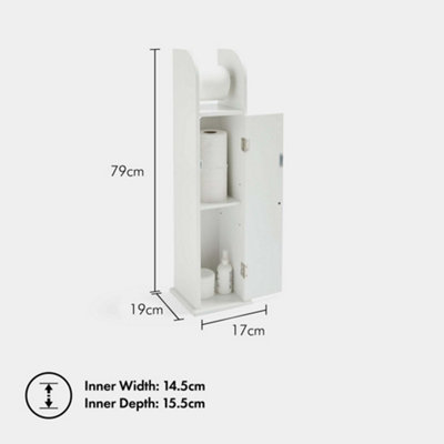 White Wood Free Standing Toilet Paper Roll Holder Bathroom Storage