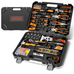 VonHaus Tool Kit - Ultimate 120 pcs Tool Box for Beginners - Includes Hand Tools, LED Torch, Hex Keys, 3m Tape Measure & More