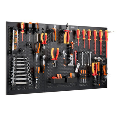 VonHaus Tool Pegboard, 44pc for Shed & Garage Wall Storage Tool Board, Secure Tool Organiser Wall Mounted