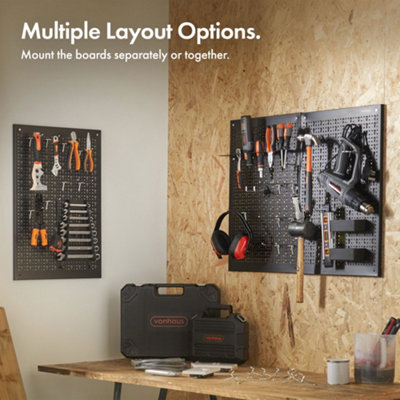 VonHaus Tool Pegboard, 44pc for Shed & Garage Wall Storage Tool Board, Secure Tool Organiser Wall Mounted