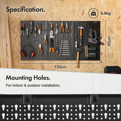VonHaus Tool Pegboard, 44pc for Shed & Garage Wall Storage Tool Board, Secure Tool Organiser Wall Mounted