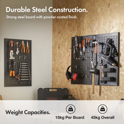 VonHaus Tool Pegboard, 44pc for Shed & Garage Wall Storage Tool Board, Secure Tool Organiser Wall Mounted