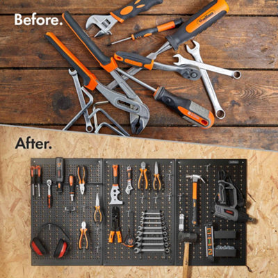VonHaus Tool Pegboard, 44pc for Shed & Garage Wall Storage Tool Board, Secure Tool Organiser Wall Mounted