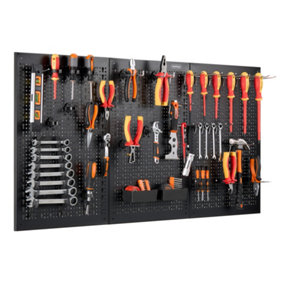 VonHaus Tool Pegboard, 45pc for Shed & Garage Wall Storage Tool Board, Secure Tool Organiser Wall Mounted