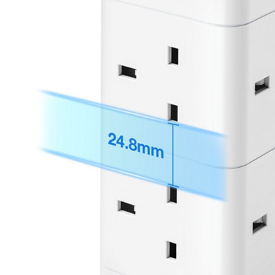 VonHaus Tower Extension Lead, 8 Plug Surge Protected Extension Socket ...