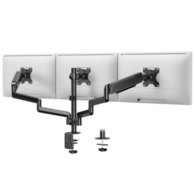 VonHaus Triple Monitor Mount for 13-27 Inch Screens - Gas Assisted Three Arm Desk Bracket - 180 Tilt, 360 Rotation & Swivel Arms