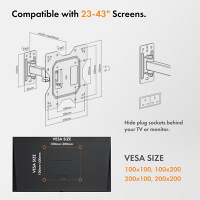 VonHaus TV Wall Bracket for 23-43" Screens, Articulating TV Bracket, Wall Mount with Full Tilt Swivel & Extension, 35kg Capacity