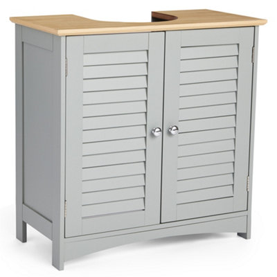 VonHaus Under Sink Bathroom Cabinet, Grey Bathroom Sink Cupboard, Wood Effect Top, Under Basin ...