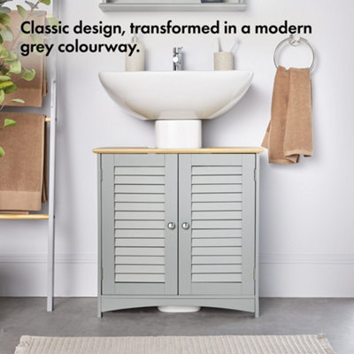 VonHaus Under Sink Bathroom Cabinet, Grey Bathroom Sink Cupboard, Wood ...