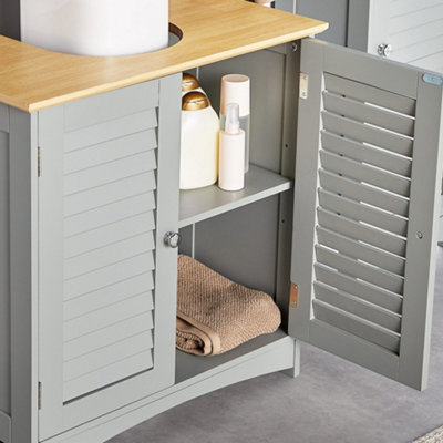 VonHaus Under Sink Bathroom Cabinet, Grey Bathroom Sink Cupboard, Wood Effect Top, Under Basin ...