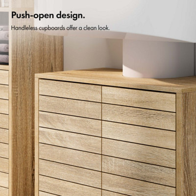 VonHaus Under Sink Cabinet - Black Freestanding Bathroom Storage With Shutter Doors & 2 Shelves