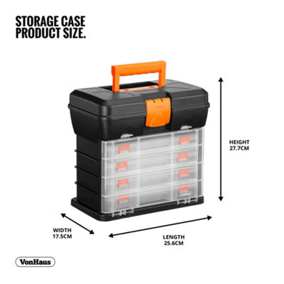 VonHaus Utility Tool Box Storage Organiser Case with 4 Drawers & Adjustable  Dividers