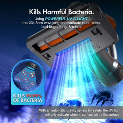 VonHaus UV Mattress Vacuum Cleaner 14kPa, Mite Removal Handheld Bed Vac with UV Light and Cyclone Filtration, 500W