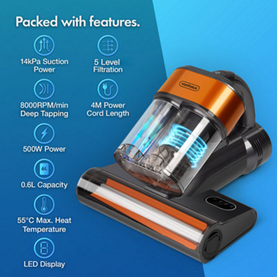 VonHaus UV Mattress Vacuum Cleaner 14kPa, Mite Removal Handheld Bed Vac with UV Light and Cyclone Filtration, 500W