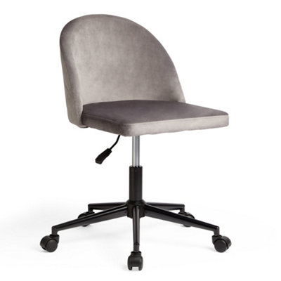 VonHaus Velvet Office Chair Home Grey Desk Chair with Wheels Gas Lift Height Adjustable Armless Computer