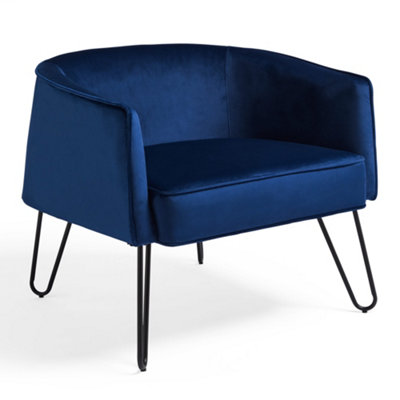 VonHaus Velvet Tub Chair, Navy Bucket Accent Armchair, Occasional Chair With Black Hairpin Metal Legs