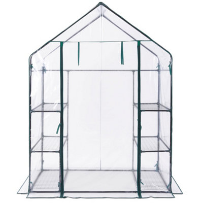 Heyfurni Walk In Greenhouse With 3 Tier 6 Shelves,2 More Bottom Shelves Reinforced Plant Green House,Steel Frame Growhouse For Outdoor,PVC Cover 143x73x195cm