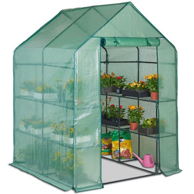 VonHaus Walk In Greenhouse w/ 8 Shelves & Weatherproof Plastic Cover, Plant House/Grow House, Roll Up Zip Door, No Tool Assembly