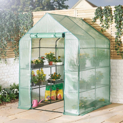 VonHaus Walk In Greenhouse w/ Shelves  Weatherproof Plastic Cover, Plant  House/Grow House, Roll Up Zip Door, No Tool Assembly DIY at BQ